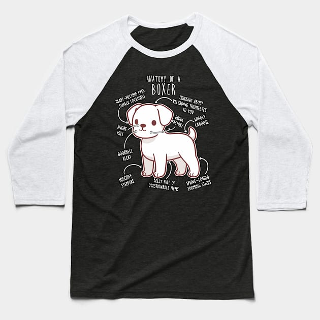 Boxer Dog White Anatomy Baseball T-Shirt by Psitta